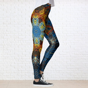 Weave Mandala Blue Yellow and Red Leggings