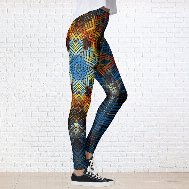 Weave Mandala Blue Yellow and Red Leggings (Creator Uploaded)