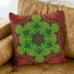 Weave Mandala Flower Red and Green Cushion