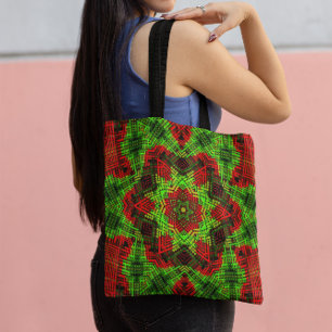 Weave Mandala Green and Red Tote Bag