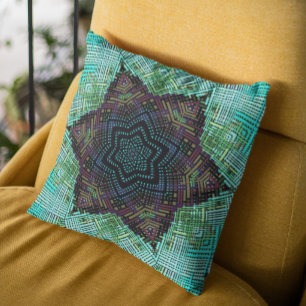 Weave Mandala Green Blue and Purple Cushion