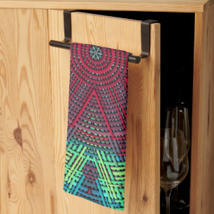 Weave Mandala Green Blue and Red Tea Towel
