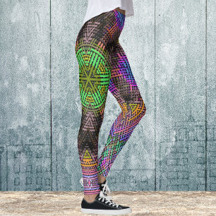 Weave Mandala Green Pink and Blue Leggings