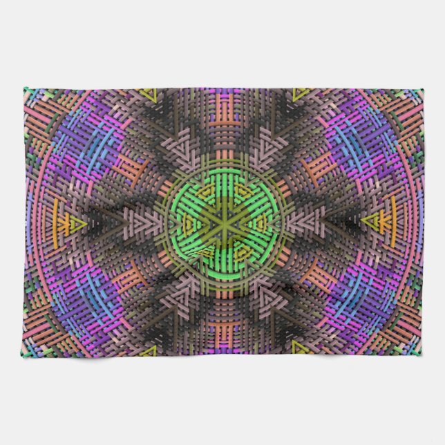 Weave Mandala Green Pink and Blue Tea Towel (Horizontal)