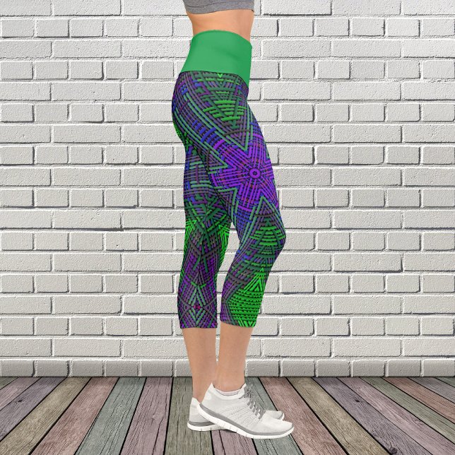 Weave Mandala Green Purple and Blue Capri Leggings (Creator Uploaded)