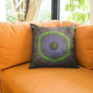 Weave Mandala Green Purple and Blue Cushion