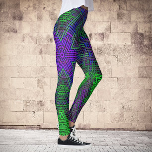 Weave Mandala Green Purple and Blue Leggings