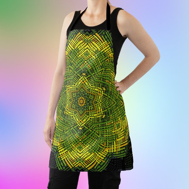 Weave Mandala Green Yellow and Black Apron (Creator Uploaded)