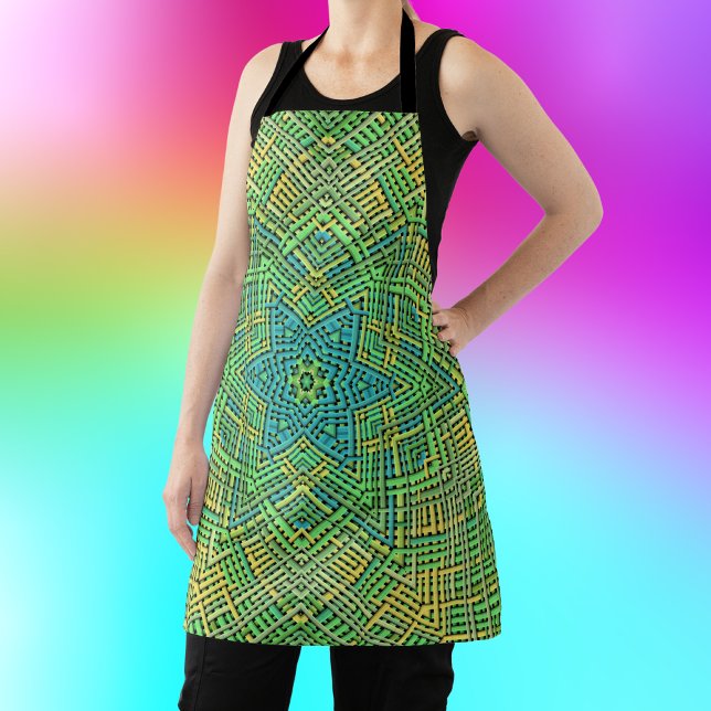 Weave Mandala Green Yellow and Blue Apron (Creator Uploaded)