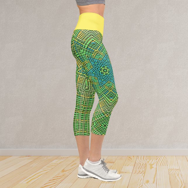 Weave Mandala Green Yellow and Blue Capri Leggings (Creator Uploaded)