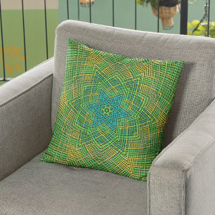 Weave Mandala Green Yellow and Blue Cushion