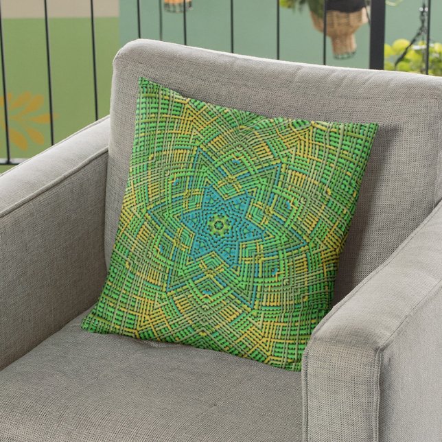 Weave Mandala Green Yellow and Blue Cushion (Creator Uploaded)
