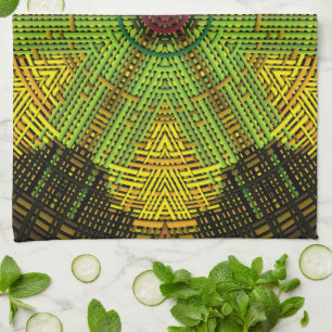 Weave Mandala Green Yellow and Red Tea Towel