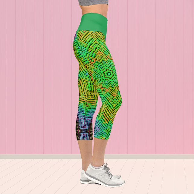 Weave Mandala Orange Green and Blue Capri Leggings (Creator Uploaded)