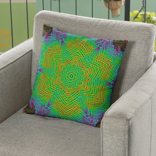 Weave Mandala Orange Green and Blue Cushion