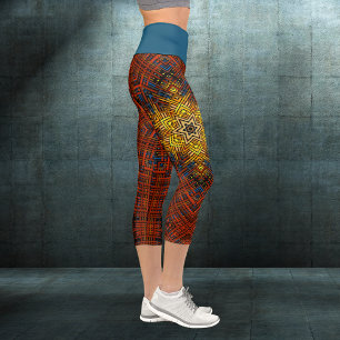 Weave Mandala Orange Yellow and Blue Capri Leggings