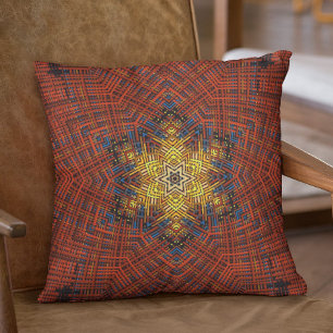 Weave Mandala Orange Yellow and Blue Cushion