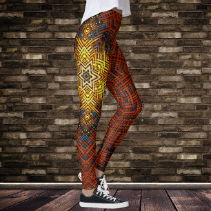 Weave Mandala Orange Yellow and Blue Leggings