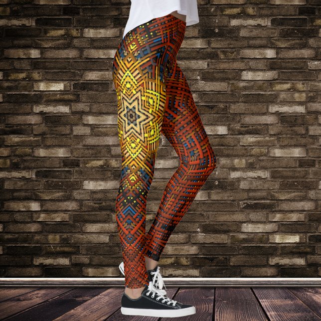 Weave Mandala Orange Yellow and Blue Leggings (Creator Uploaded)