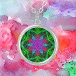 Weave Mandala Pink Blue and Green Silver Plated Necklace<br><div class="desc">This funky mandala features pink,  blue,  and green in a basket weave style. Psychedelic visuals for the modern hippie or anyone who loves groovy colours.</div>