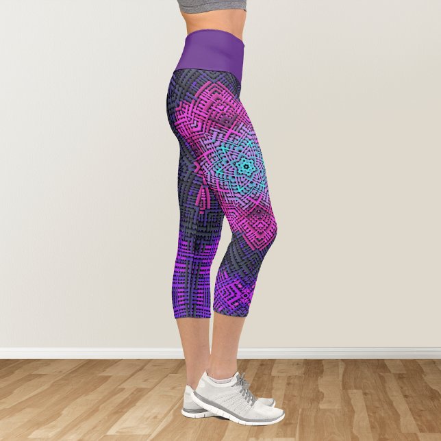 Weave Mandala Pink Purple and Blue Capri Leggings (Creator Uploaded)