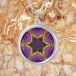 Weave Mandala Purple and Yellow Silver Plated Necklace<br><div class="desc">This funky mandala features purple and yellow in a basket weave style. Psychedelic visuals for the modern hippie or anyone who loves groovy colours.</div>