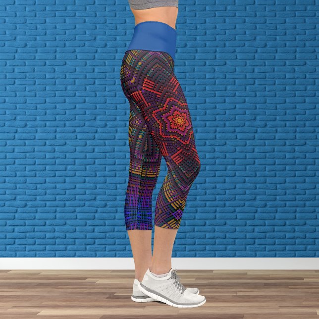 Weave Mandala Purple Yellow Red and Blue Capri Leggings (Creator Uploaded)