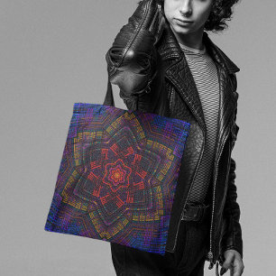 Weave Mandala Purple Yellow Red and Blue Tote Bag
