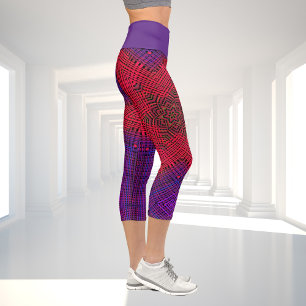 Weave Mandala Red and Purple Capri Leggings