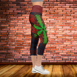 Weave Mandala Red Green and Blue Capri Leggings