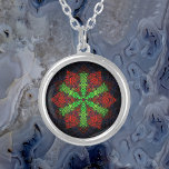 Weave Mandala Red Green and Blue Silver Plated Necklace<br><div class="desc">This funky mandala features red,  green,  and blue in a basket weave style. Psychedelic visuals for the modern hippie or anyone who loves groovy colours.</div>