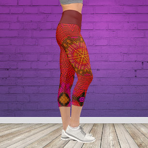 Weave Mandala Red Pink and Yellow Capri Leggings