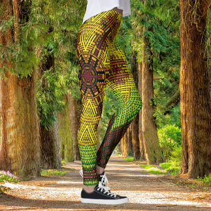 Weave Mandala Red Yellow and Green Leggings