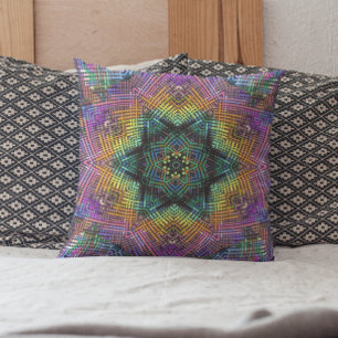 Weave Mandala Teal Yellow and Pink Cushion