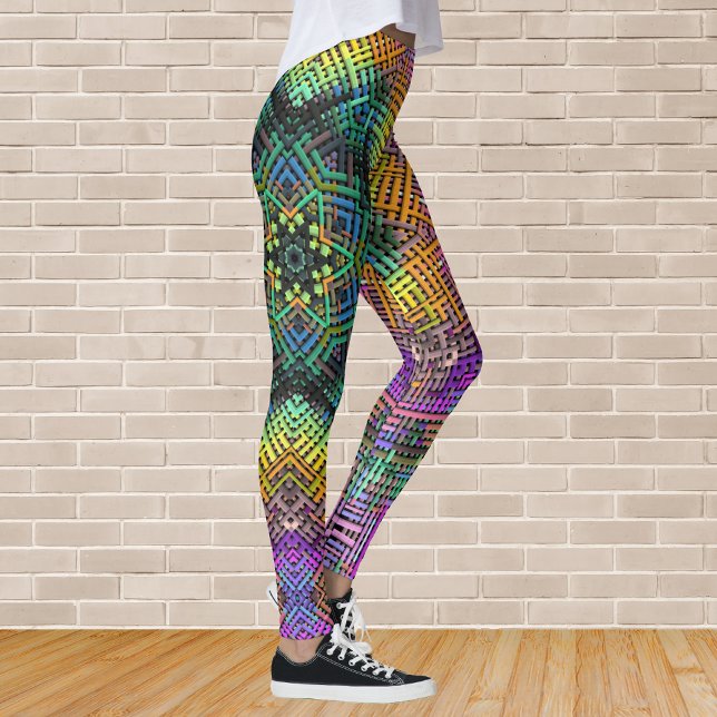 Weave Mandala Teal Yellow and Pink Leggings (Creator Uploaded)