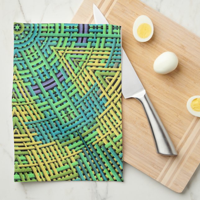 Weave Mandala Yellow Green and Blue Tea Towel (Quarter Fold)