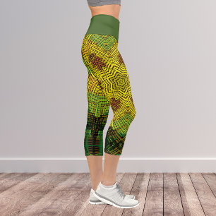 Weave Mandala Yellow Green and Orange Capri Leggings