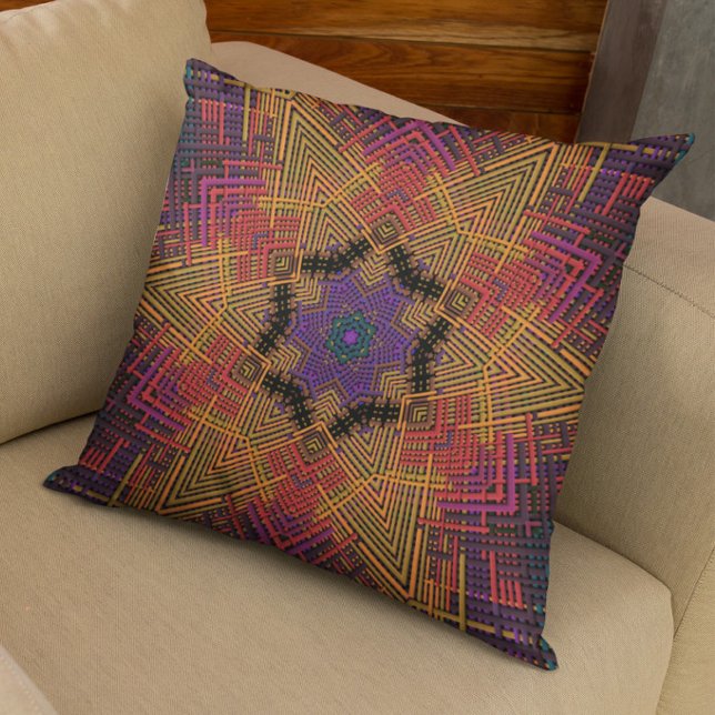 Weave Mandala Yellow Orange and Purple Cushion (Creator Uploaded)