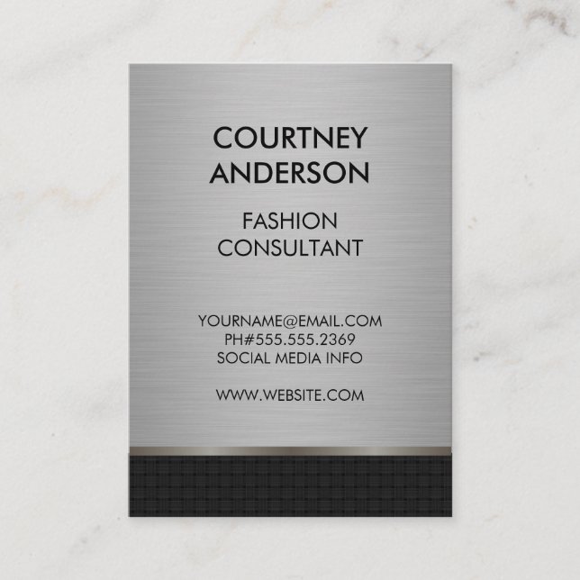 Weave Pattern and Silver Metallic Business Card (Front)