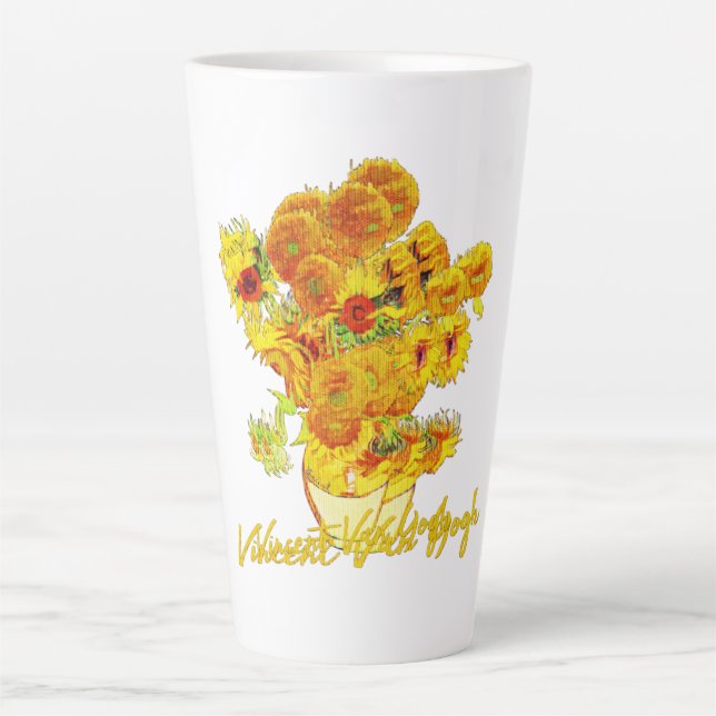 Weave pattern of Sunflowers by Vincent van Gogh Latte Mug (Front)