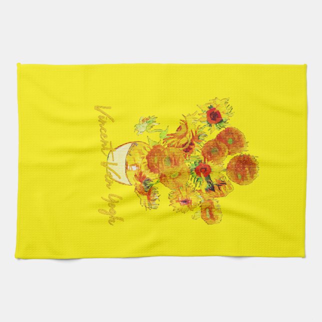 Weave pattern of Sunflowers by Vincent van Gogh Tea Towel (Horizontal)