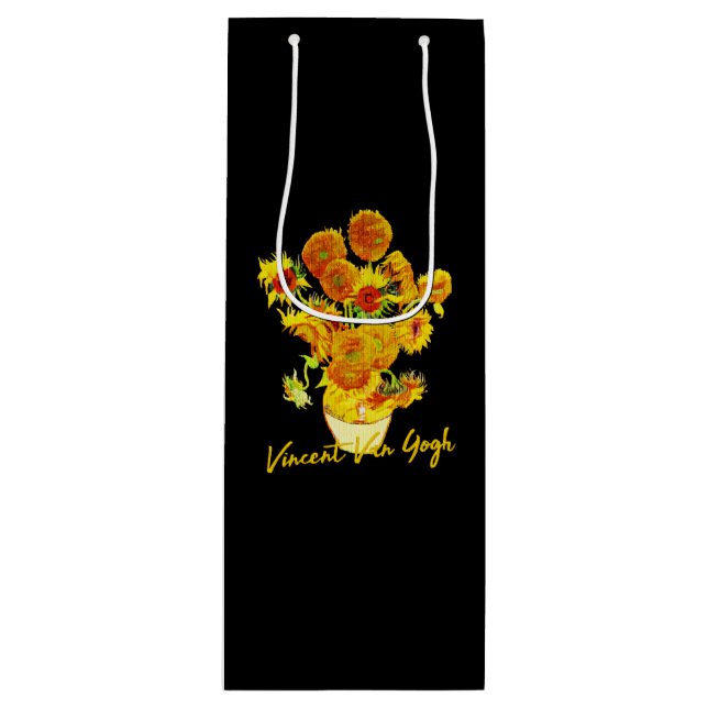Weave pattern of Sunflowers by Vincent van Gogh Wine Gift Bag (Front)