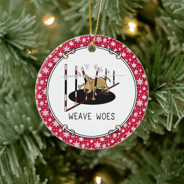 Weave Woes - agility funny stuck dog oops Ceramic Ornament (Tree)