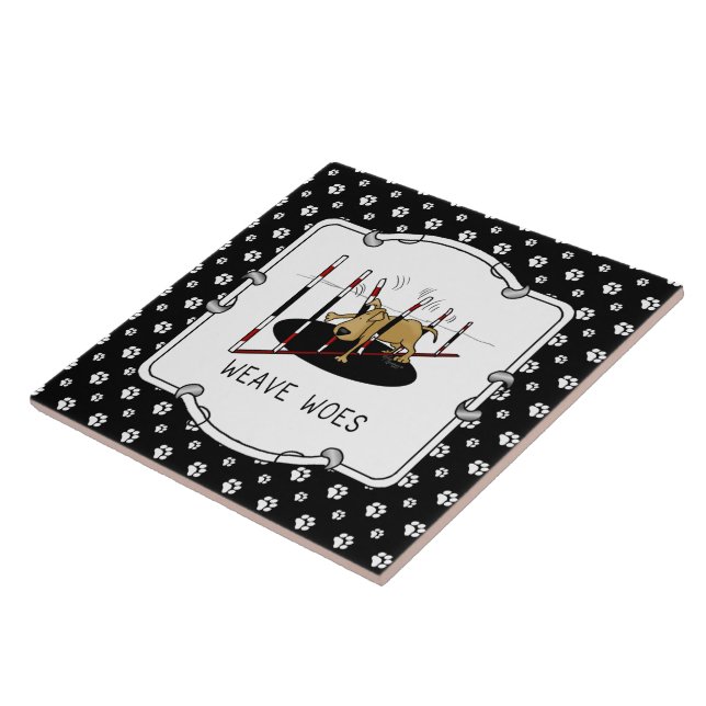Weave Woes - funny dog agility Ceramic Tile (Side)