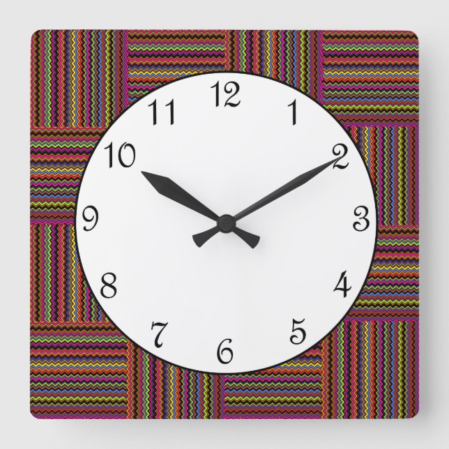 Weaved Zig Zag Stripe Square Wall Clock (Front)
