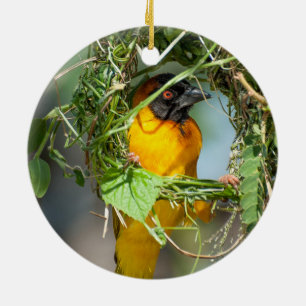Weaver Bird Building Nest Ceramic Ornament