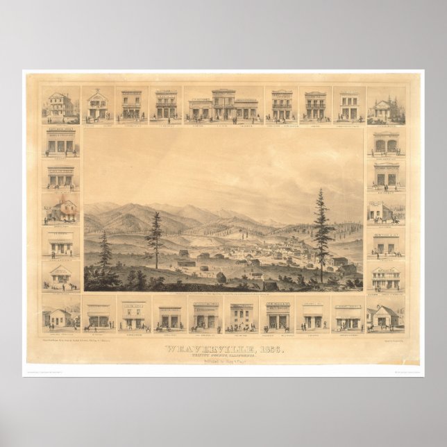 Weaverville, CA. Panoramic Map 1856 (1846A) Poster (Front)