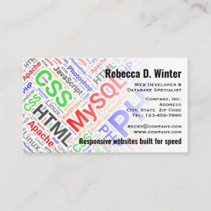 Web Developer Colorful Word Art Professional Business Card