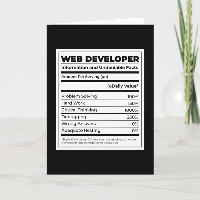 Web Developer Funny neutritunal Gift Card (Front)