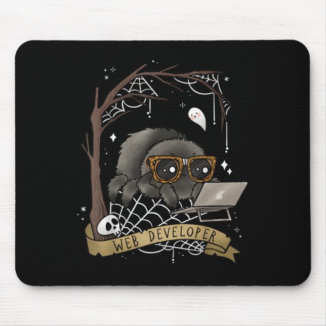 Web Developer Funny Spooky Cute Spider Halloween C Mouse Pad (Front)